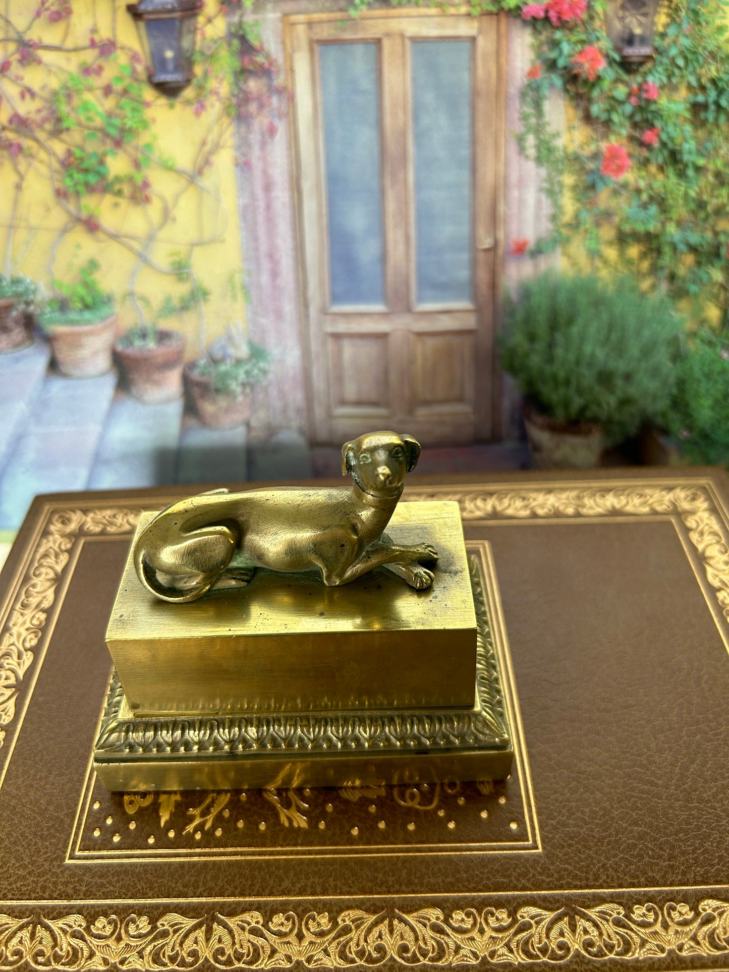 Stunning Bronze Dog Inkwell