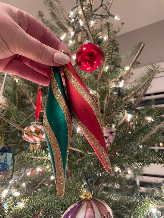 Vintage Glass 6” Green & Red Pair of Ornaments (3 Pairs Available)