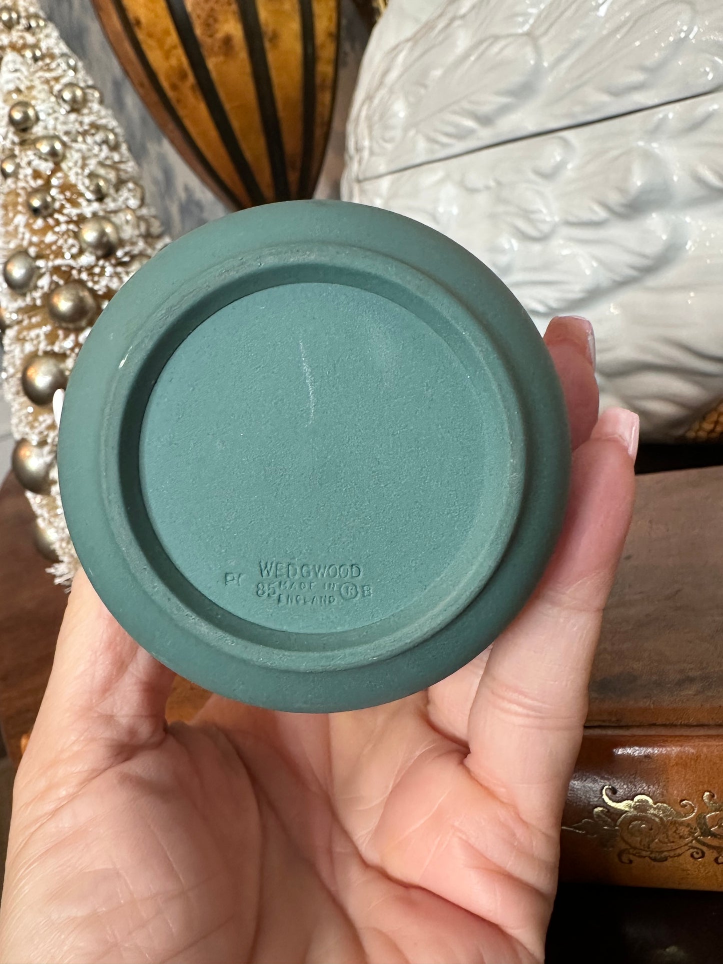 Pretty Wedgwood Jasperware Teal Green Mini Vase