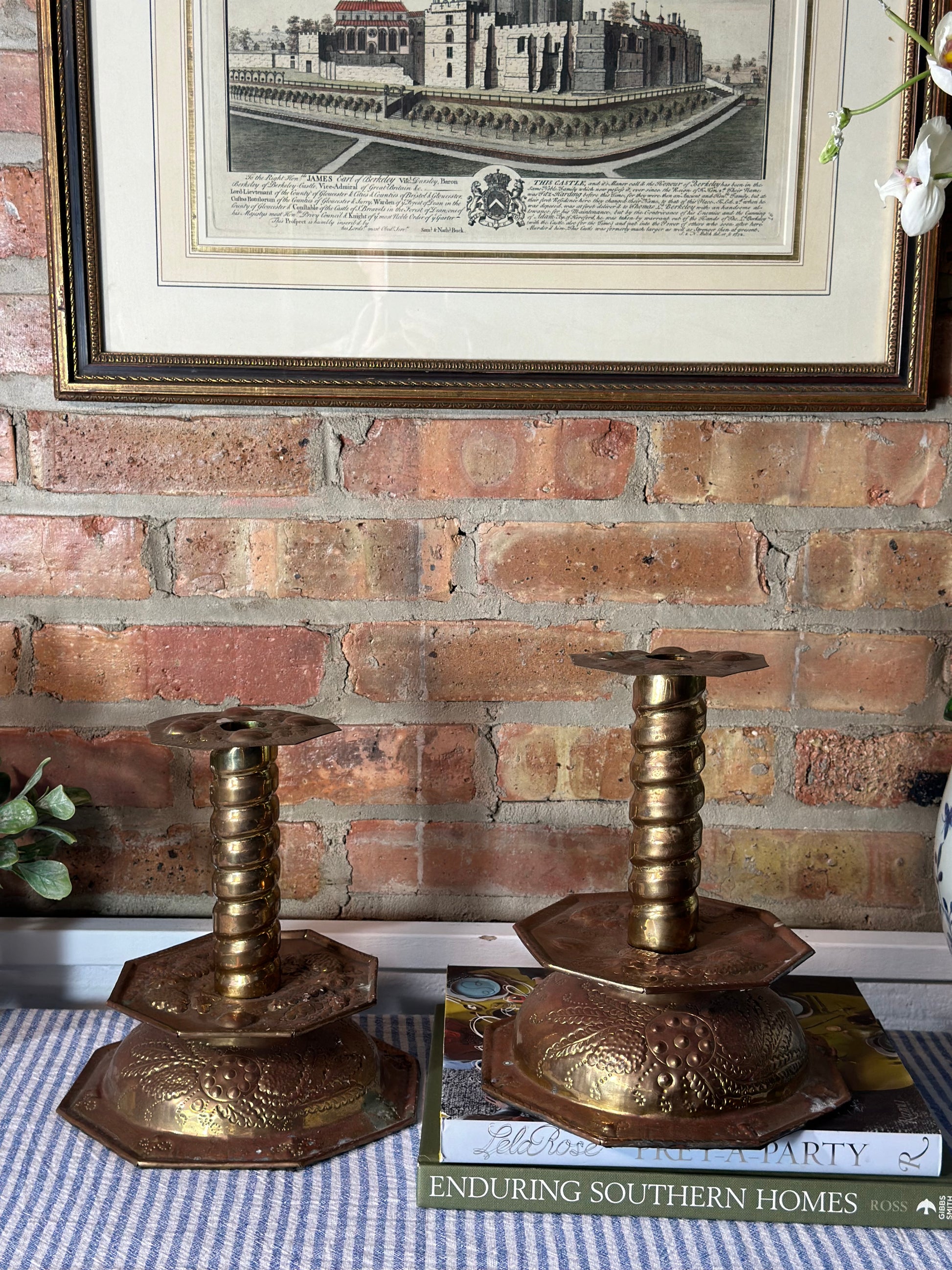 Vintage Brass Mottahedeh Standish Inkwell With Candlestick