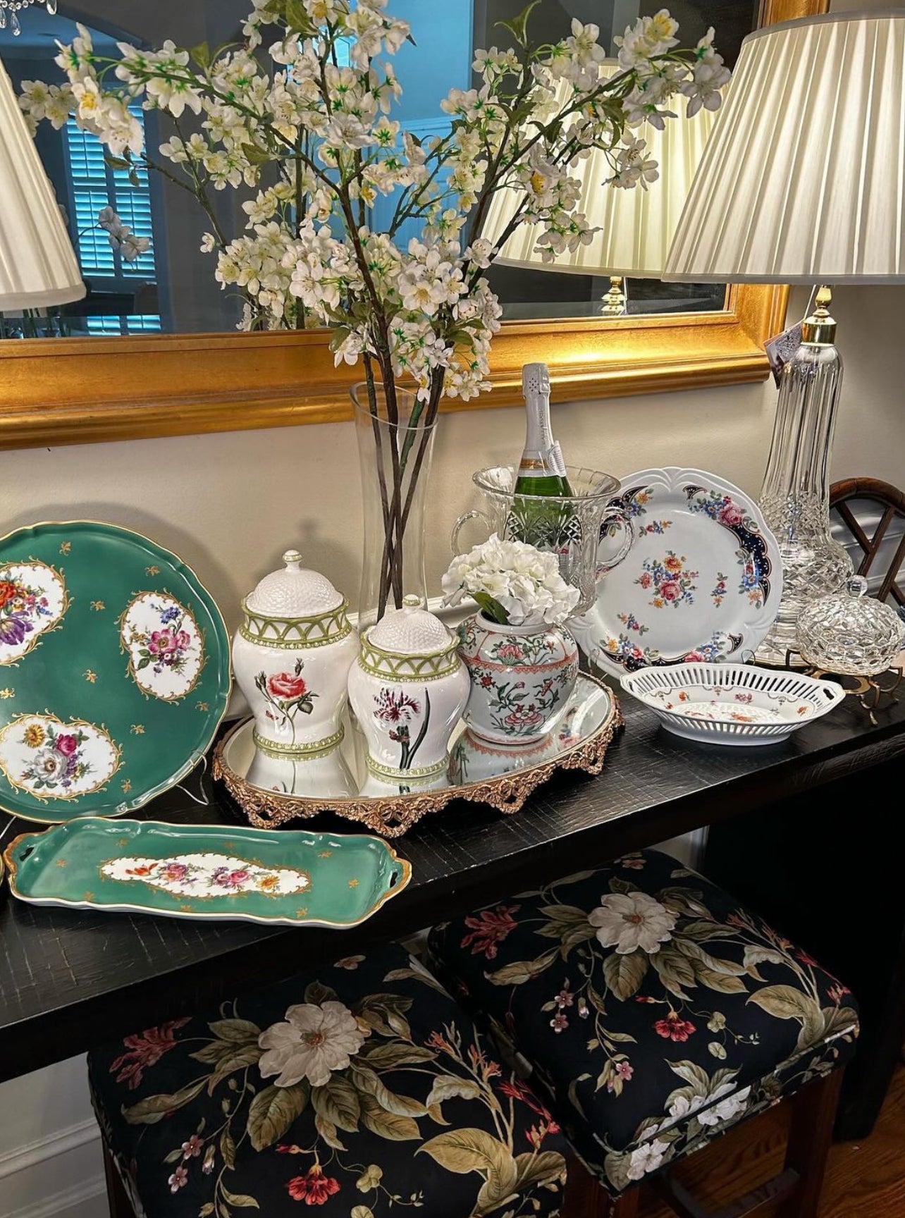 Gorgeous hand painted reticulated Germany porcelain floral bowl