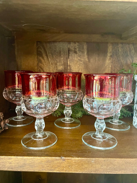 Vintage Set of 5 Cranberry Wine Clarets