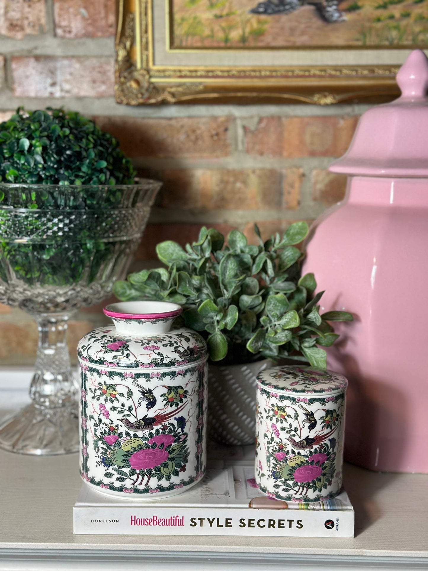 Pink Peony Porcelain Lidded Tissue Box, 5x5x7"