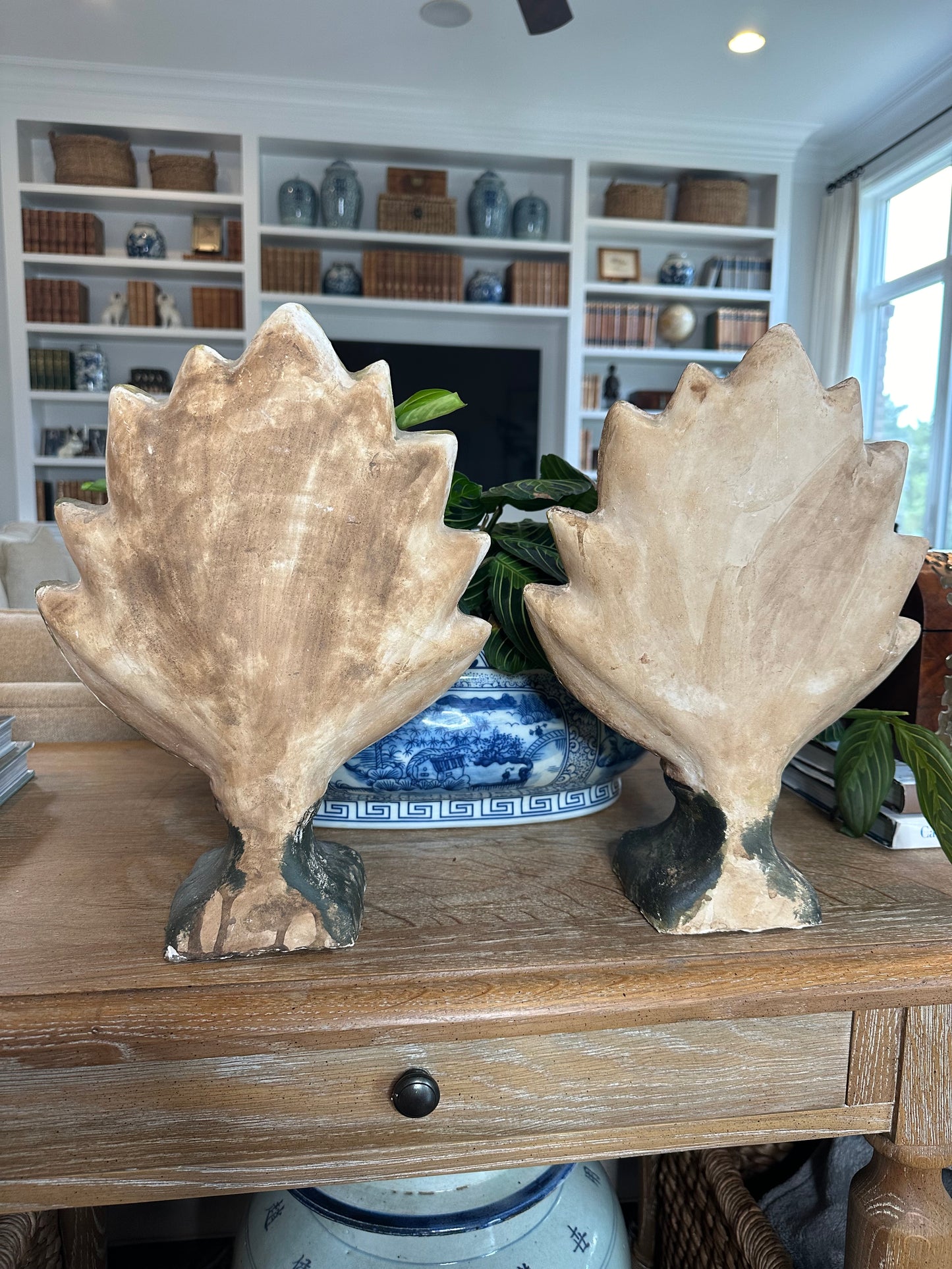 Rare Pair 19thc Plaster Paris Floral Garnitures