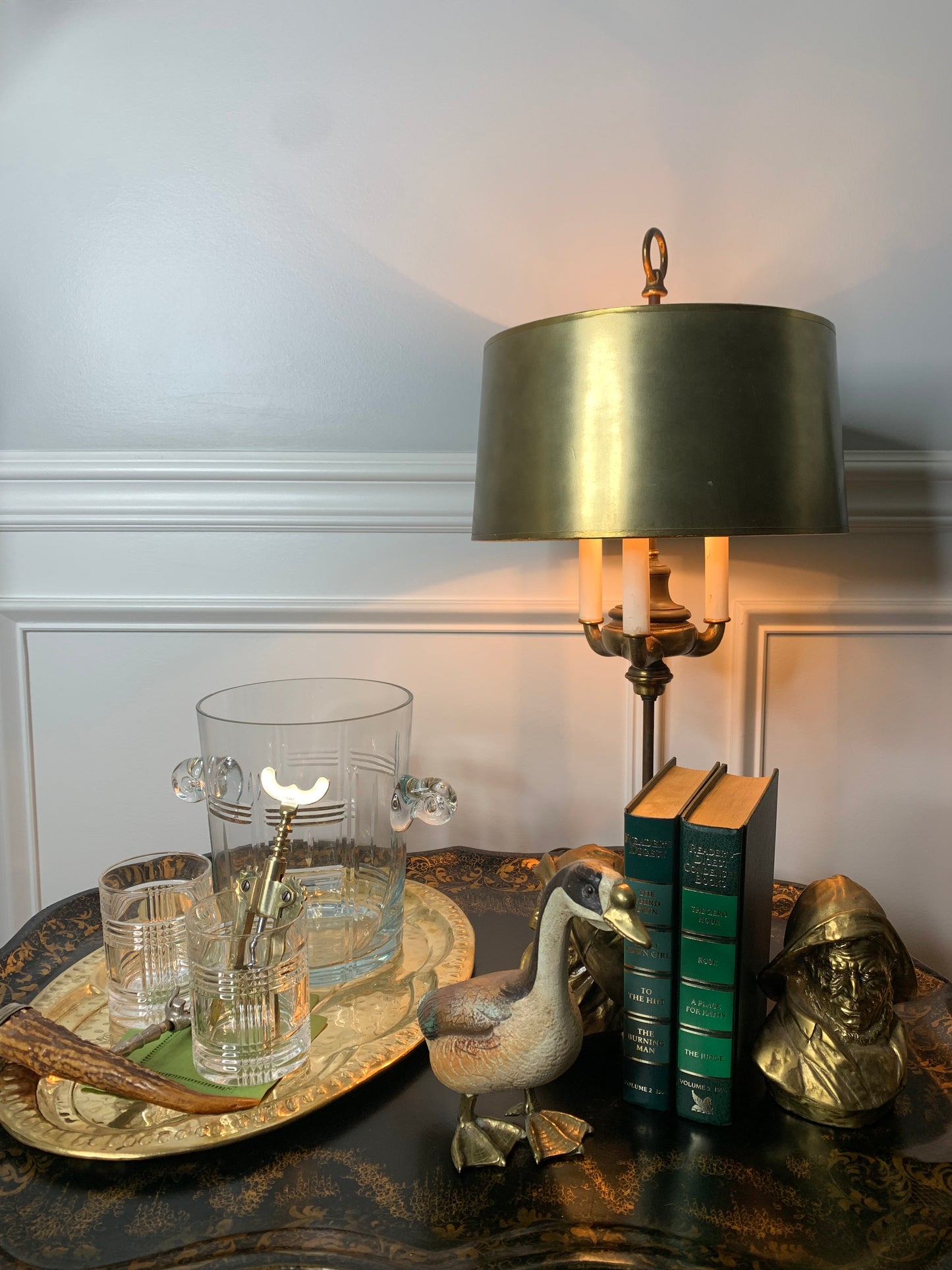 Paul Hansen Brass lamp with Gold Drum Shade