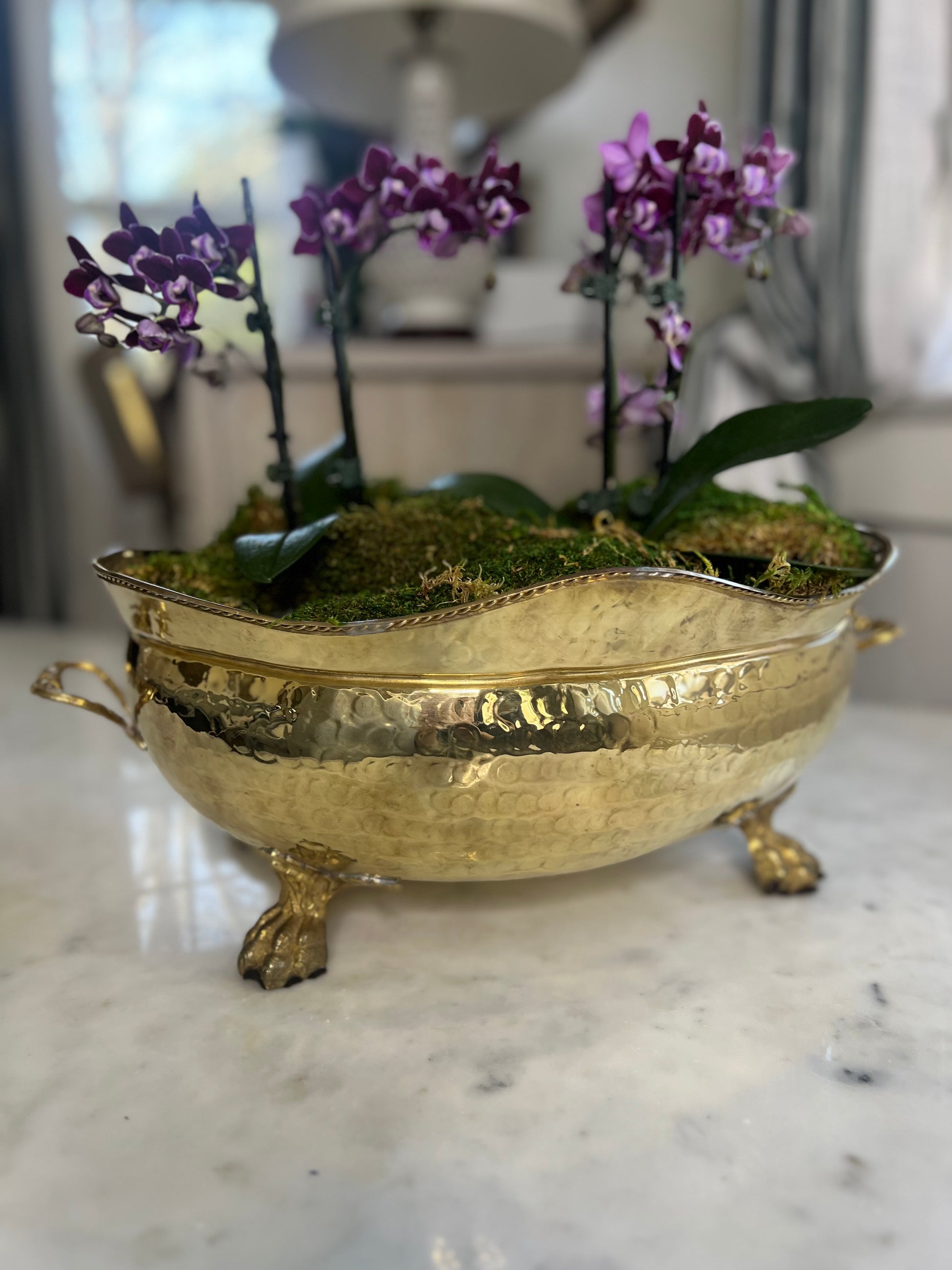 Stunning Large Vintage Hammered Brass Planter Jardiniere