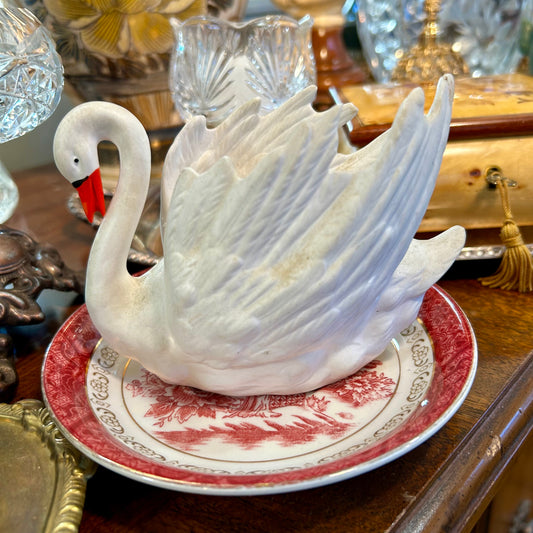 Spectacular Vintage white swan statue by designer Goebel of West Germany