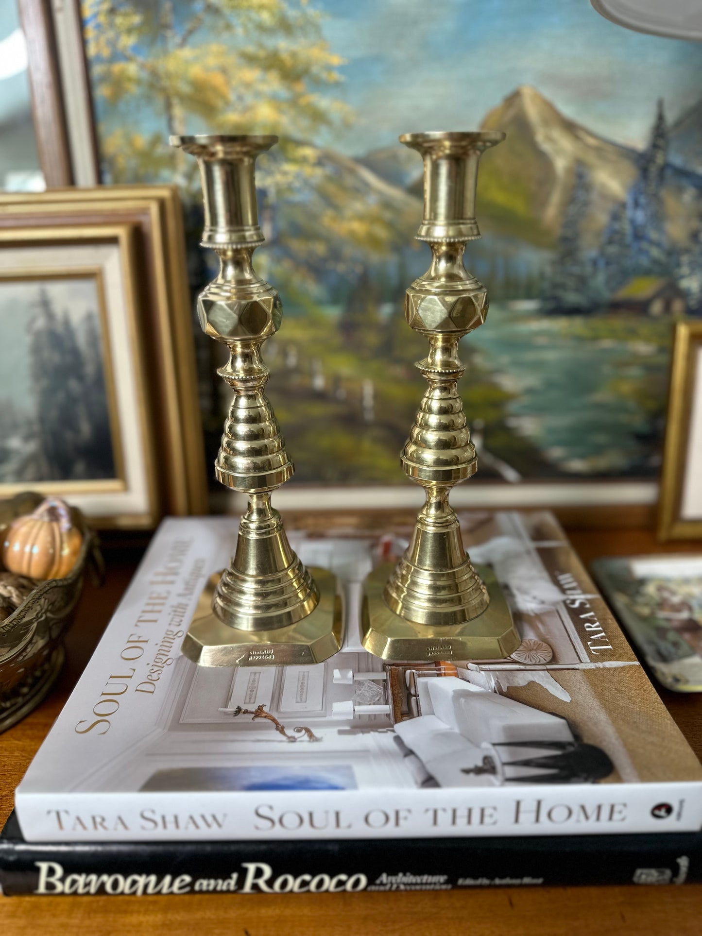 Late 19th Century Victorian Pair of Brass Beehive Candlesticks, Made in England, 9.75”