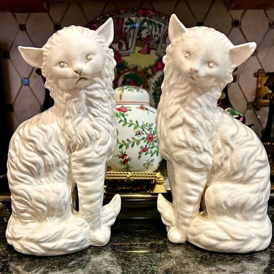 Pair of statuesque Staffordshire style kitty cats 9.5 hi