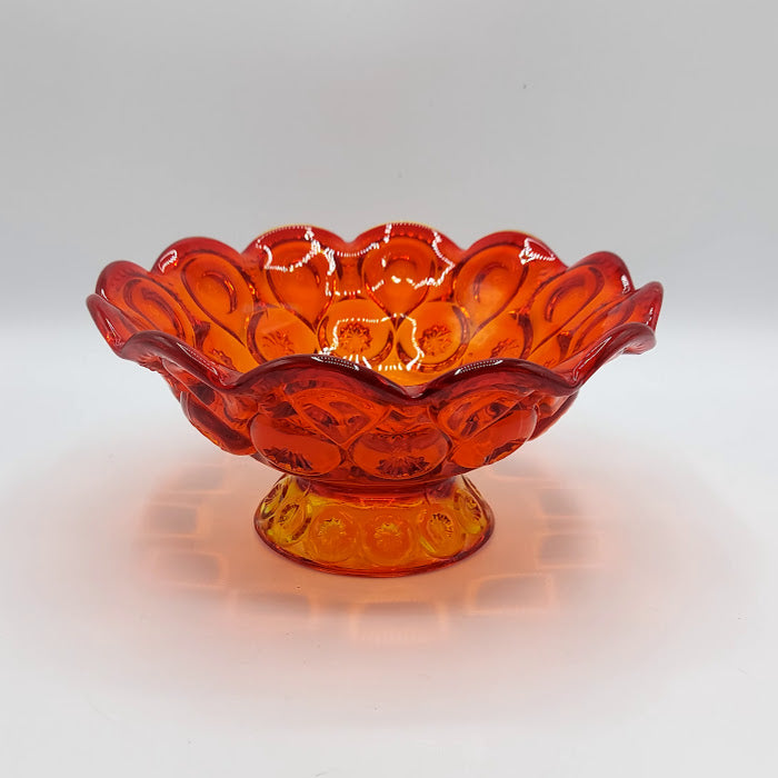 Le Smith Amberina Glass Ruffled Fire Red .nCenterpiece bowl and 2 store candle holders