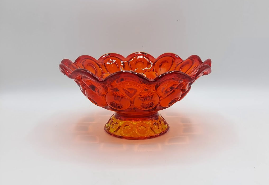 Vintage sale LE Smith Scalloped Moon And Stars 11.25 Amberina Footed Fruit Bowl