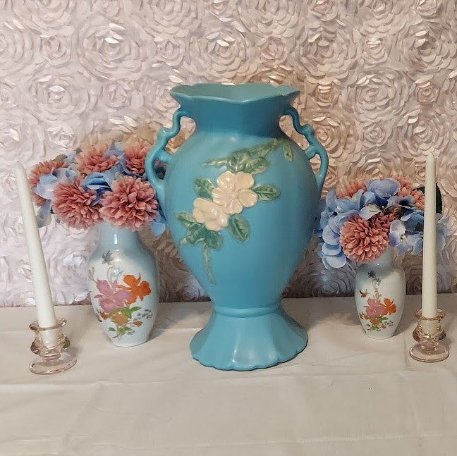 Large Blue Weller Double Handled Vase, Its gorgeous!