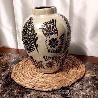 Large Beige and Brown Vase