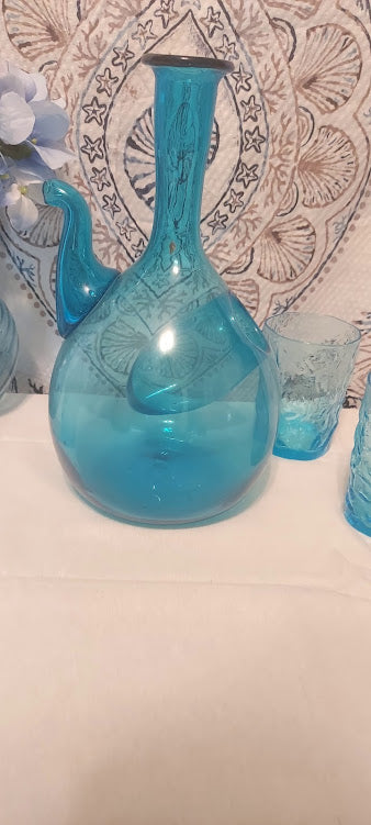 Vintage Made in Belgium outlets Decanter Aqua Bluenique Glass