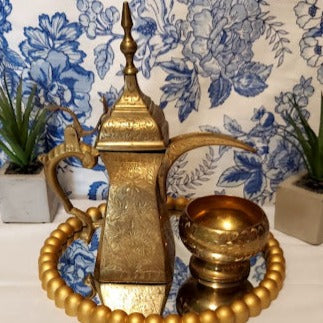 Vintage Brass Arabic Tea pot or Coffee Pot with small Bowl