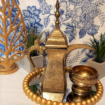 Vintage Brass Arabic Tea pot or Coffee Pot with small Bowl