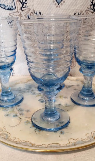 6 Vintage Etched Tall Wine Glasses Water Goblets, Rock Sharpe