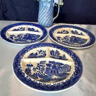 Antique Blue Willow Divided Plates - Grill Plates - Made in