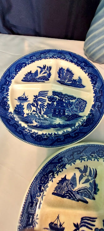 Antique Blue Willow Divided Plates - Grill Plates - Made in