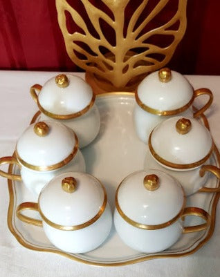 Vintage serving plate with tea cups and lids, Andrea by Sadek