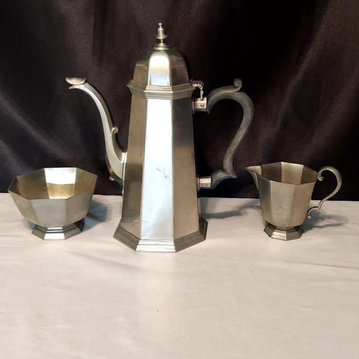 Vintage Gorham Pewter Coffee Pot with matching Creamer and Sugar