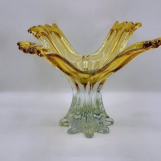 Huge MCM Amber to clear glass vase/compote