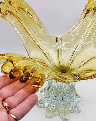 Huge MCM Amber to clear glass vase/compote
