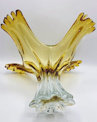 Huge MCM Amber to clear glass vase/compote