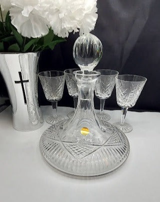 Tyrone Crystal Vintage Ship Decanter with 4 Goblets