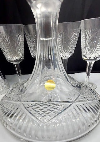 Tyrone Crystal Vintage Ship Decanter with 4 Goblets