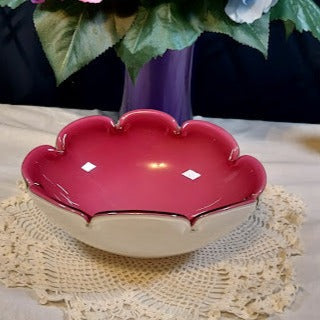 Art Glass, Mid Century Modern, Pink and White Collectible Bowl