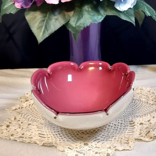 Art Glass, Mid Century Modern, Pink and White Collectible Bowl