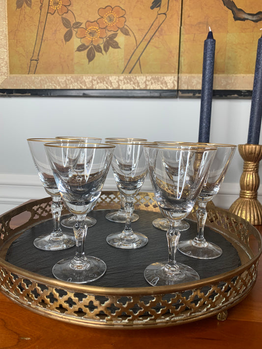 Set (10) Vintage Fostoria Aurora Gold Wine Glasses