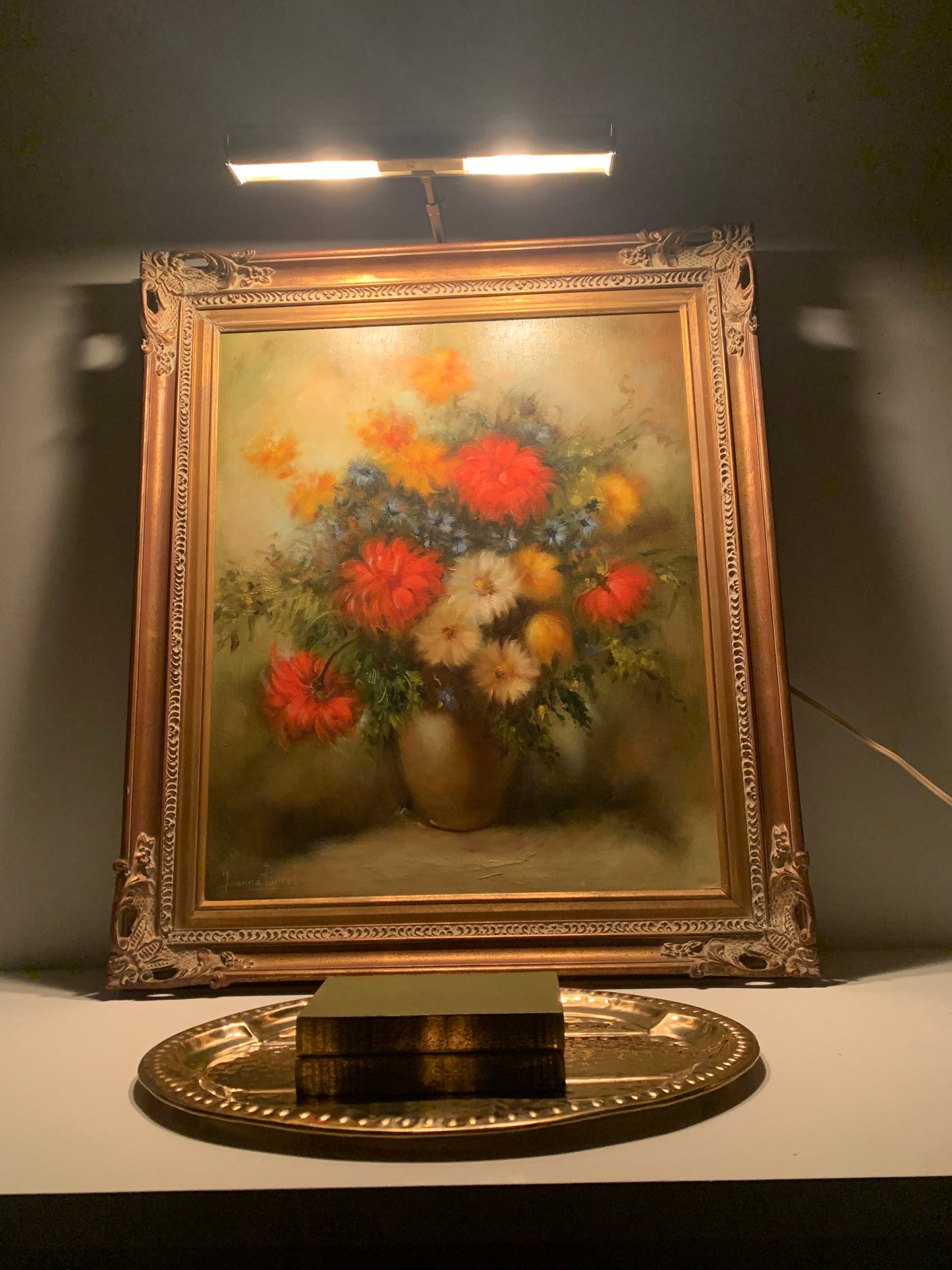 Gorgeous Vivid Original Framed Floral Still Life on Canvas, 29 1/4" x 25.5"