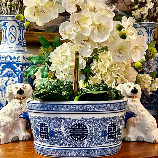 Fabulous chinoiserie chic blue & white foot bath planter centerpiece