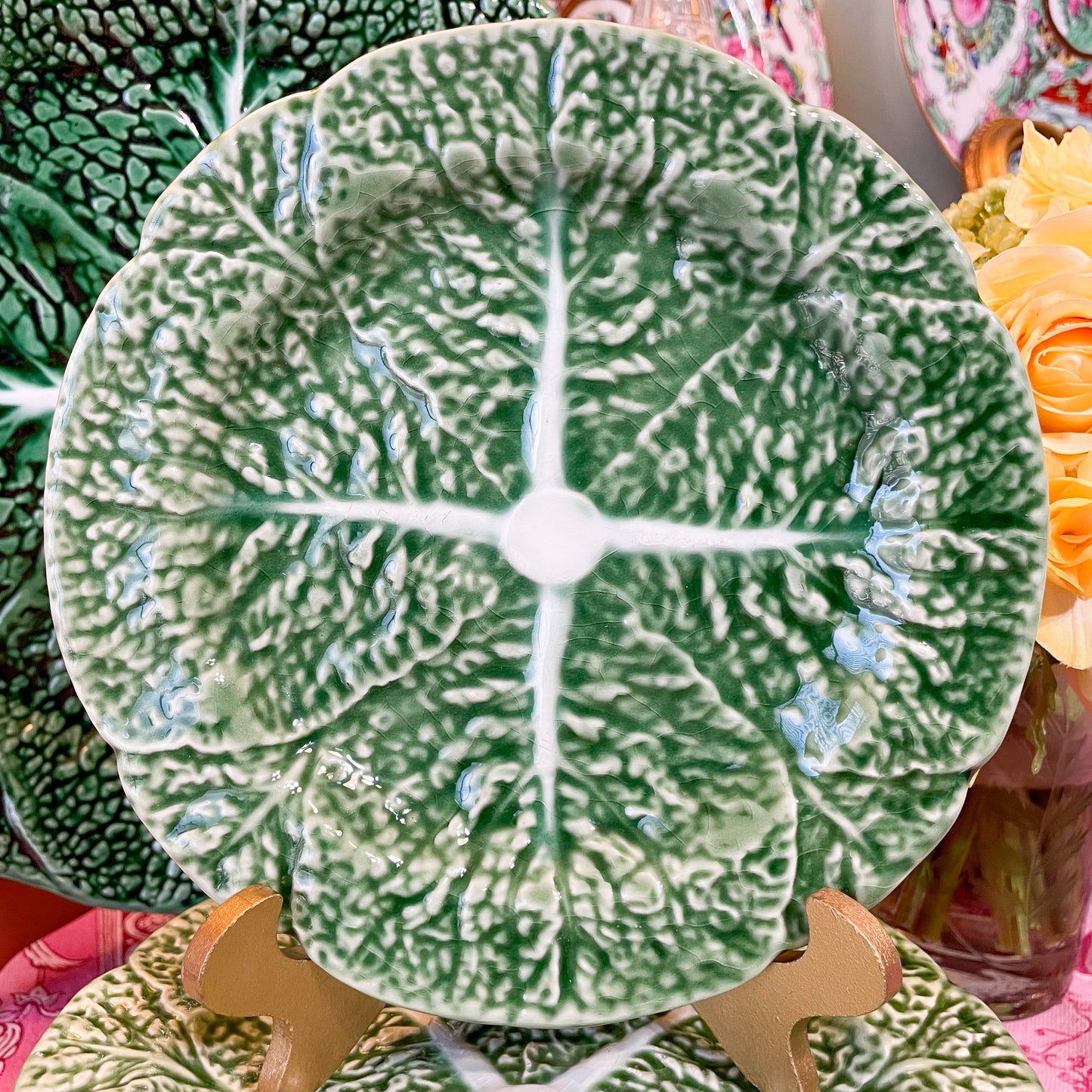 RARE - Vintage Bordallo Pinheiro Green Cabbage Plates (8 available, sold seperate)