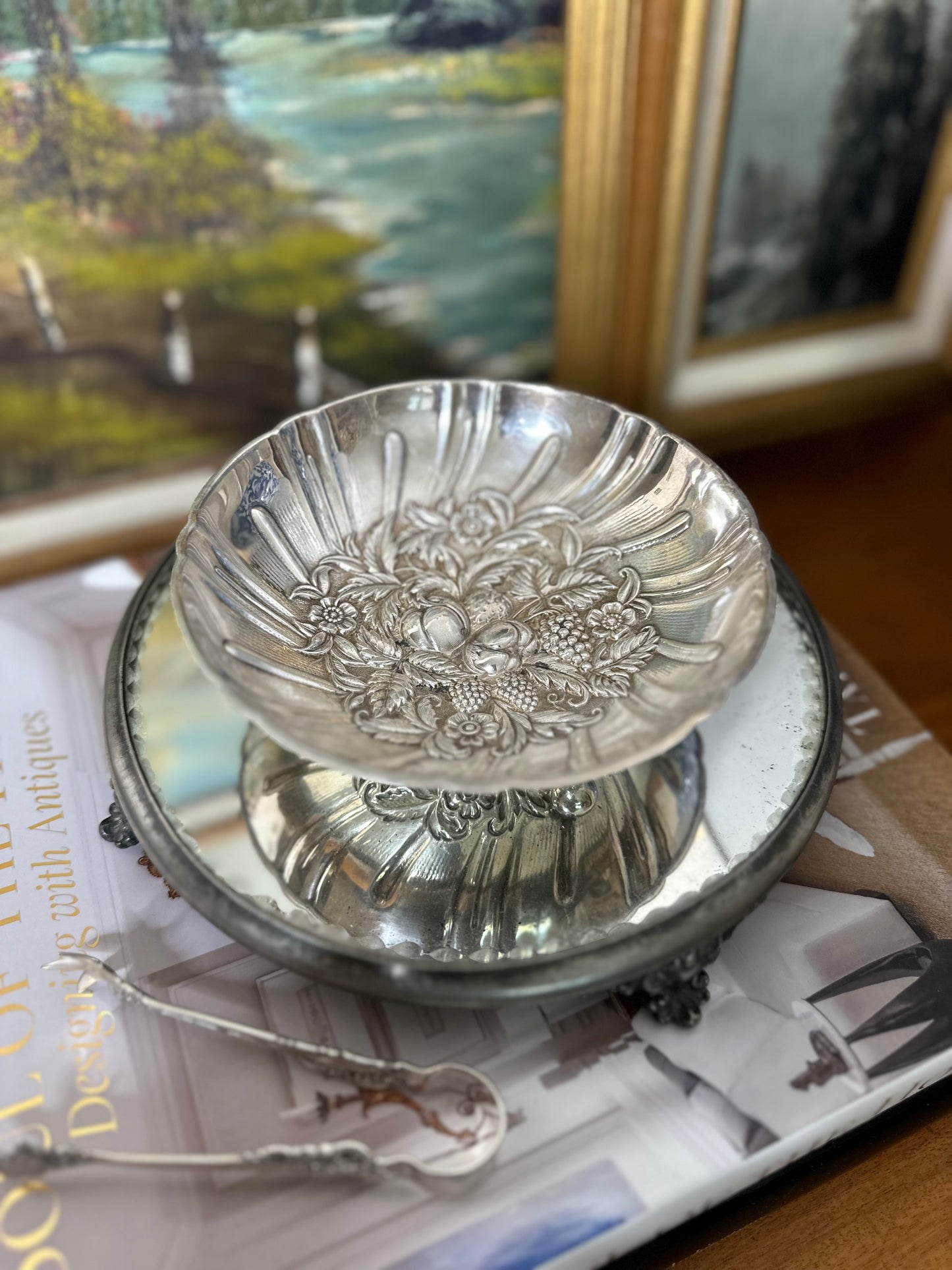 Gorgeous Vintage S. Kirk & Sons Hand-Chased Sterling Silver Repousse Berry Bon Bon Bowl, Made in USA, 148 grams