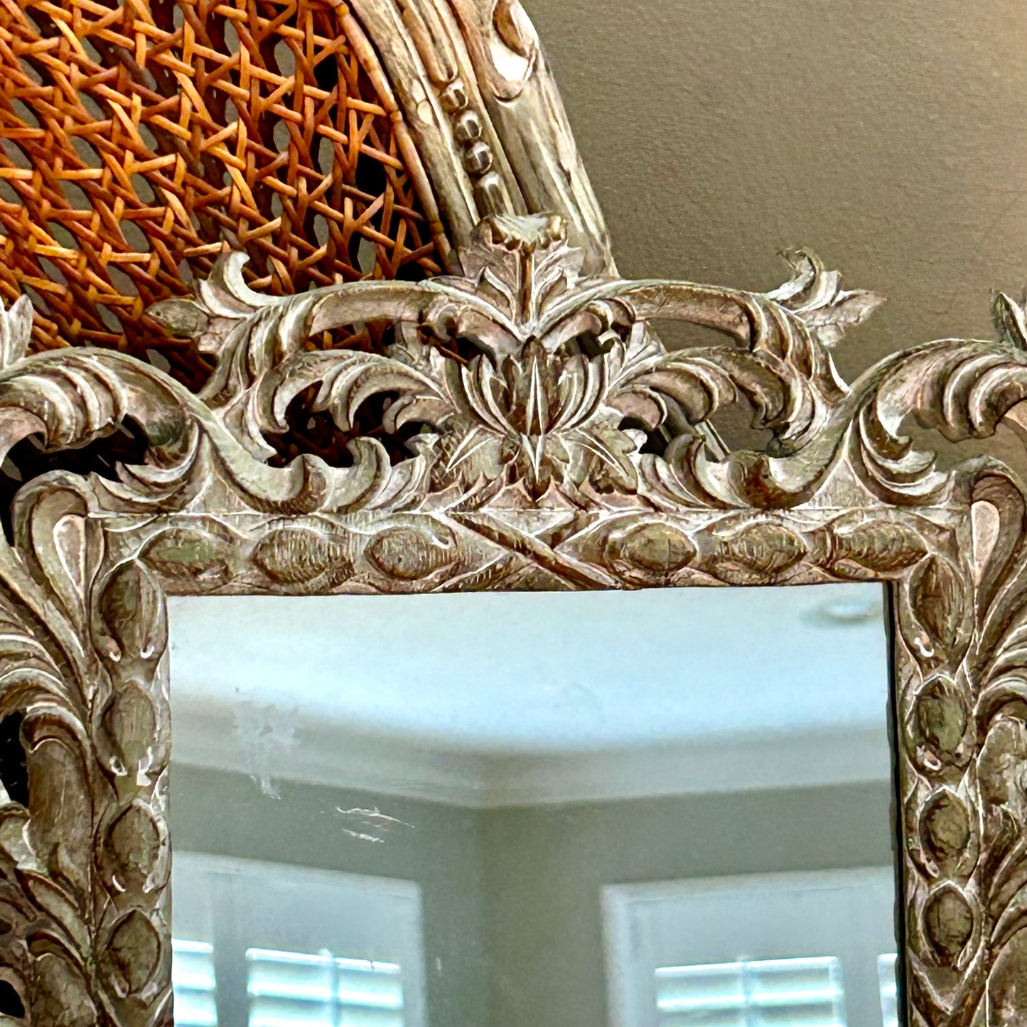 Boho chic baroque mirror in white wash wood 16 x 13