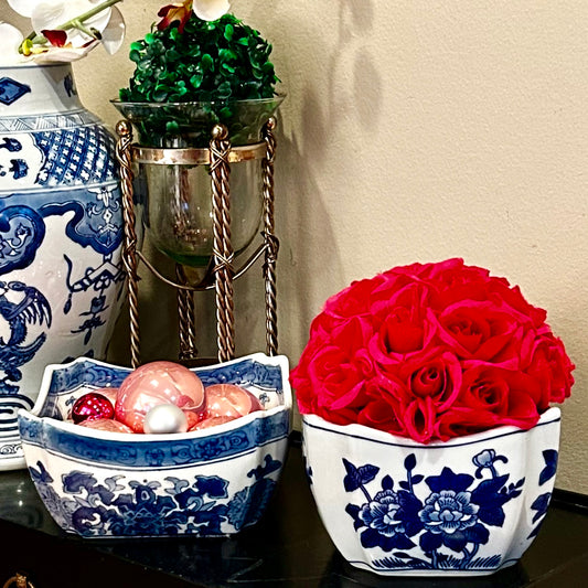 lovely vintage blue & white octagon planter centerpiece bowl