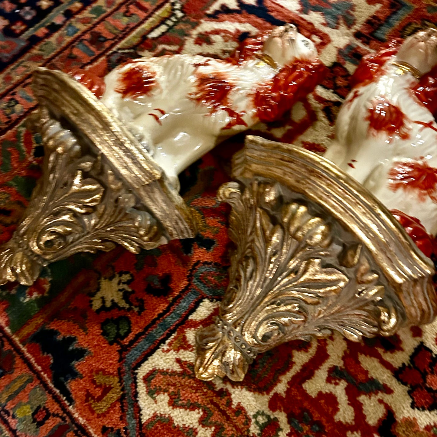 Handsome Pair of vintage wood wall sconces in gold gilt,