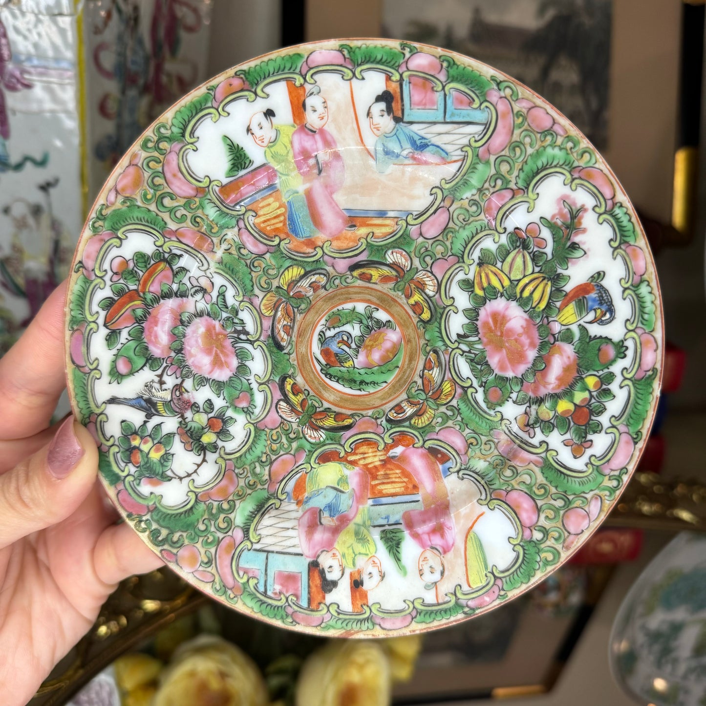 Antique c1860s Chinese Rose Medallion Plate 6”