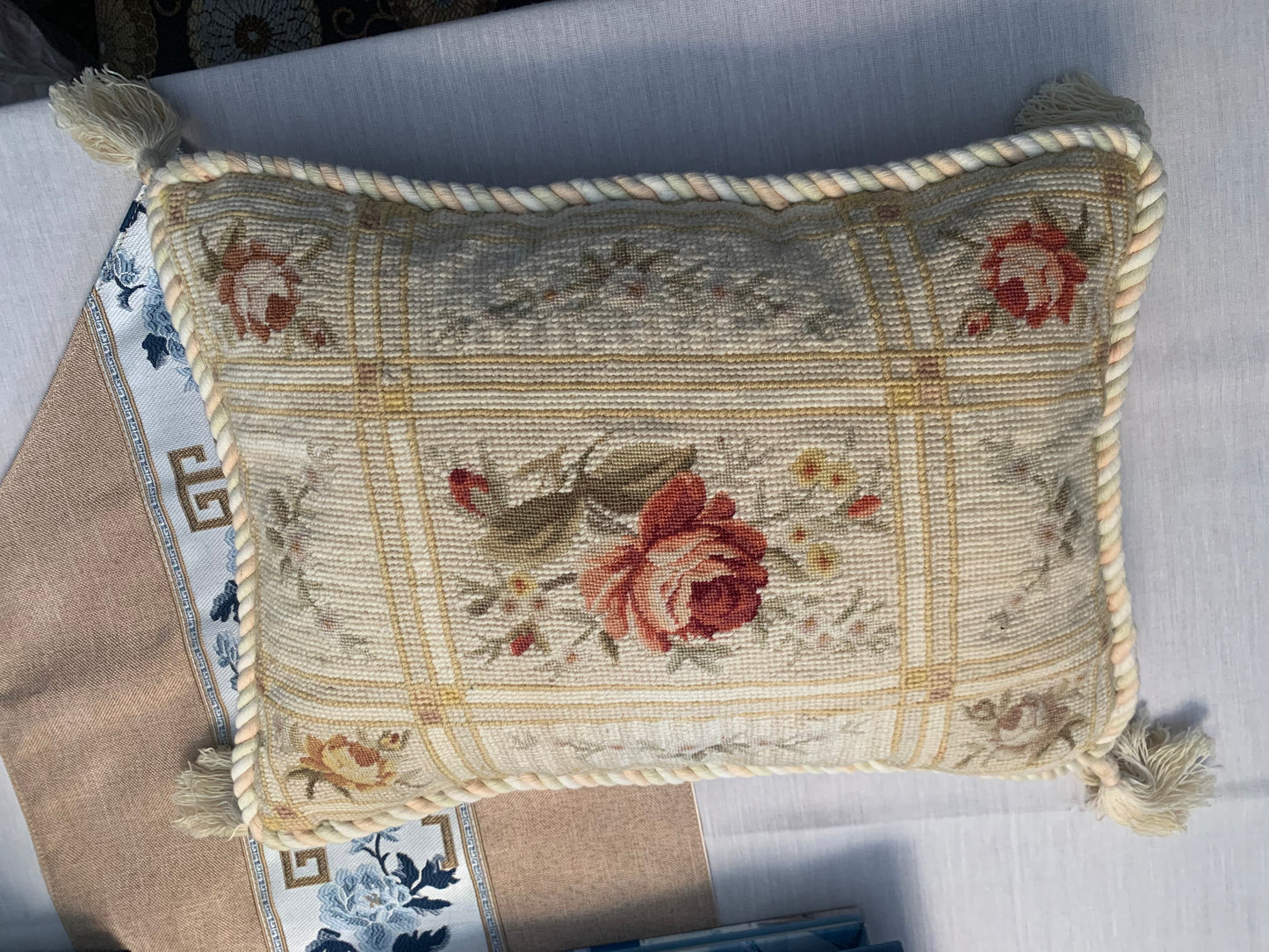 Designer Katha Diddel Home Collection Rose Needlepoint Pillow