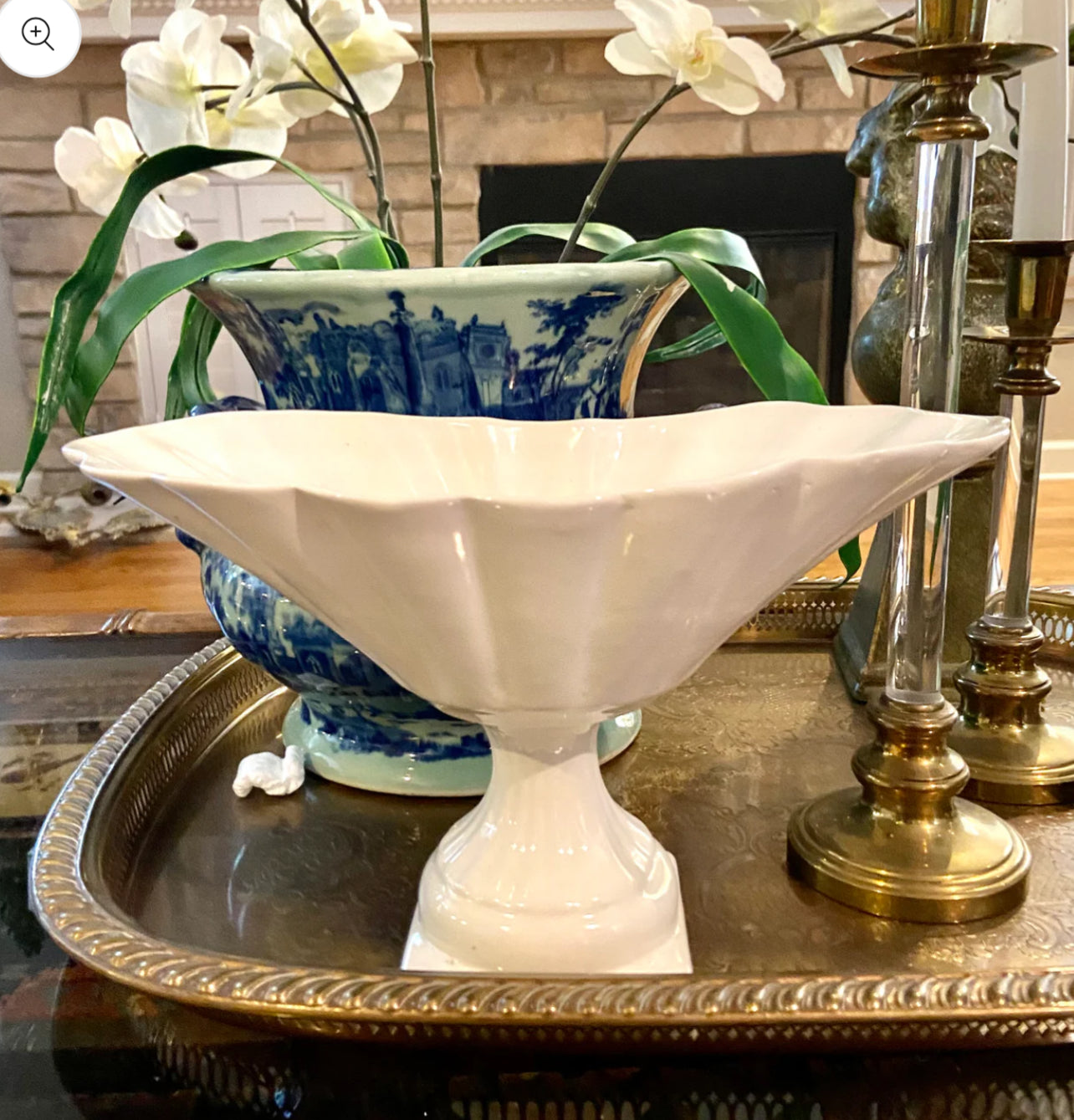 Wonderful white large vintage vase footed bowl Centerpiece