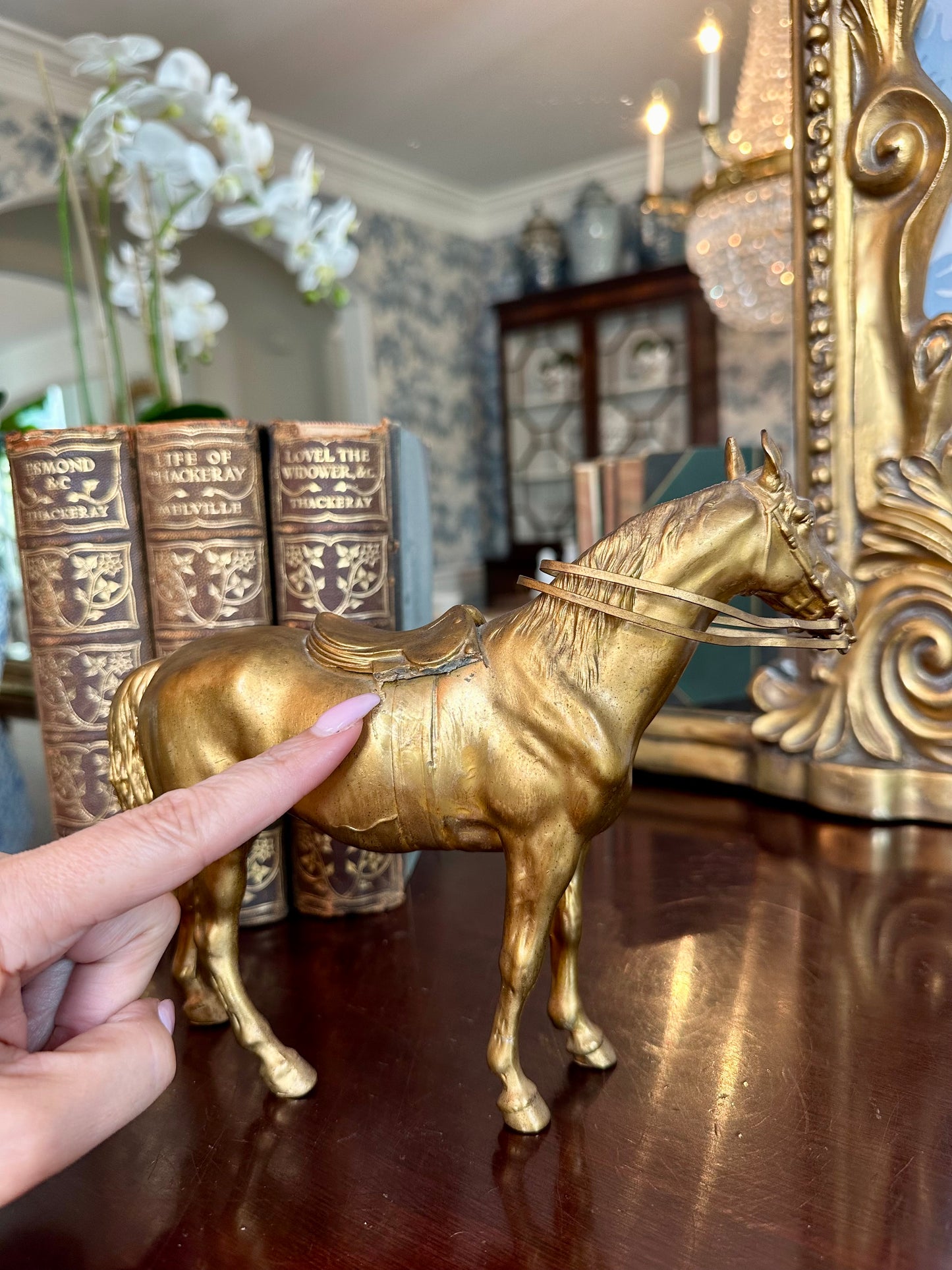 Fantastic Rare Antique Gold Spelter Horse Statue