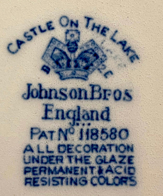Older vintage Johnson Brothers blue & white  oval platter “ Castles” 12.5 x. 9.5