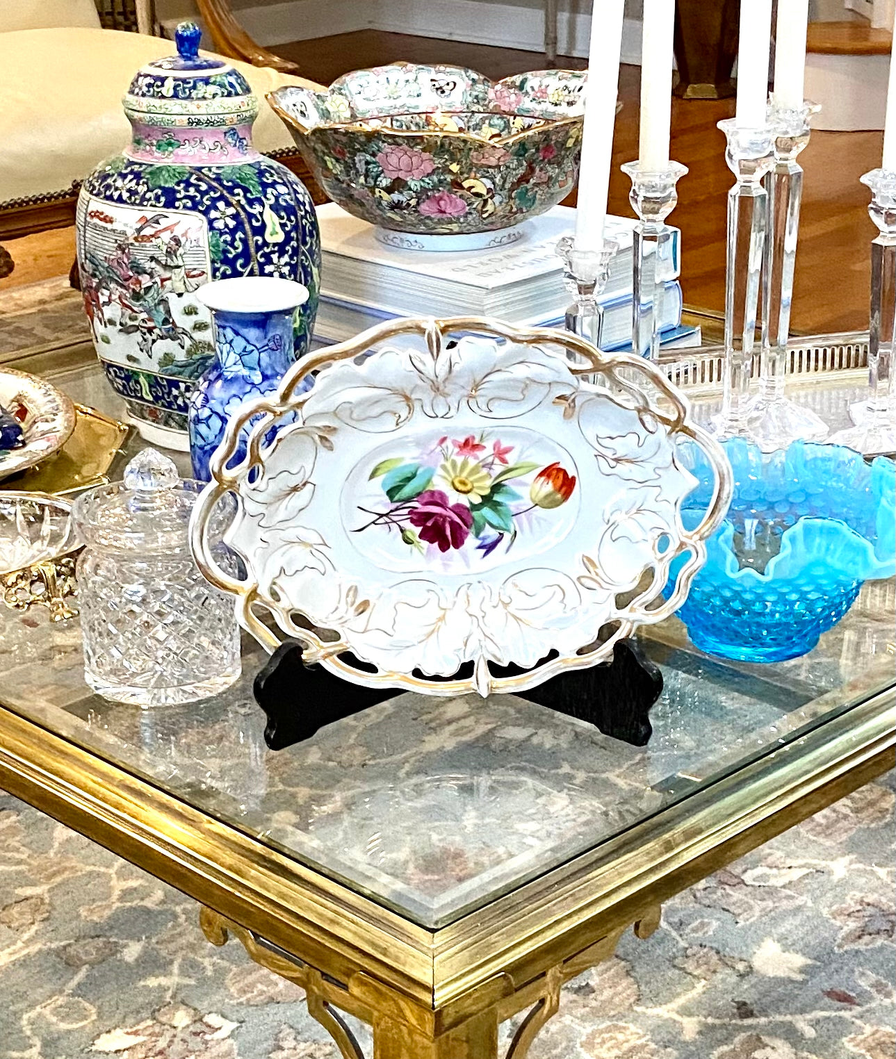 Lovely vintage scalloped botanical oval platter