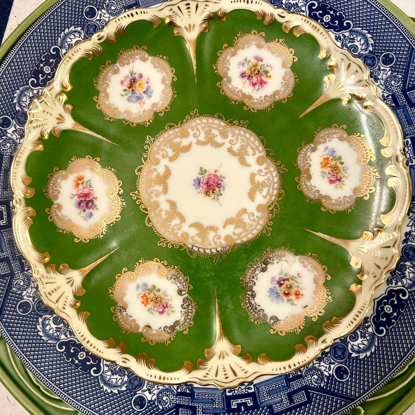 Delightful green floral botanical porcelain plate.