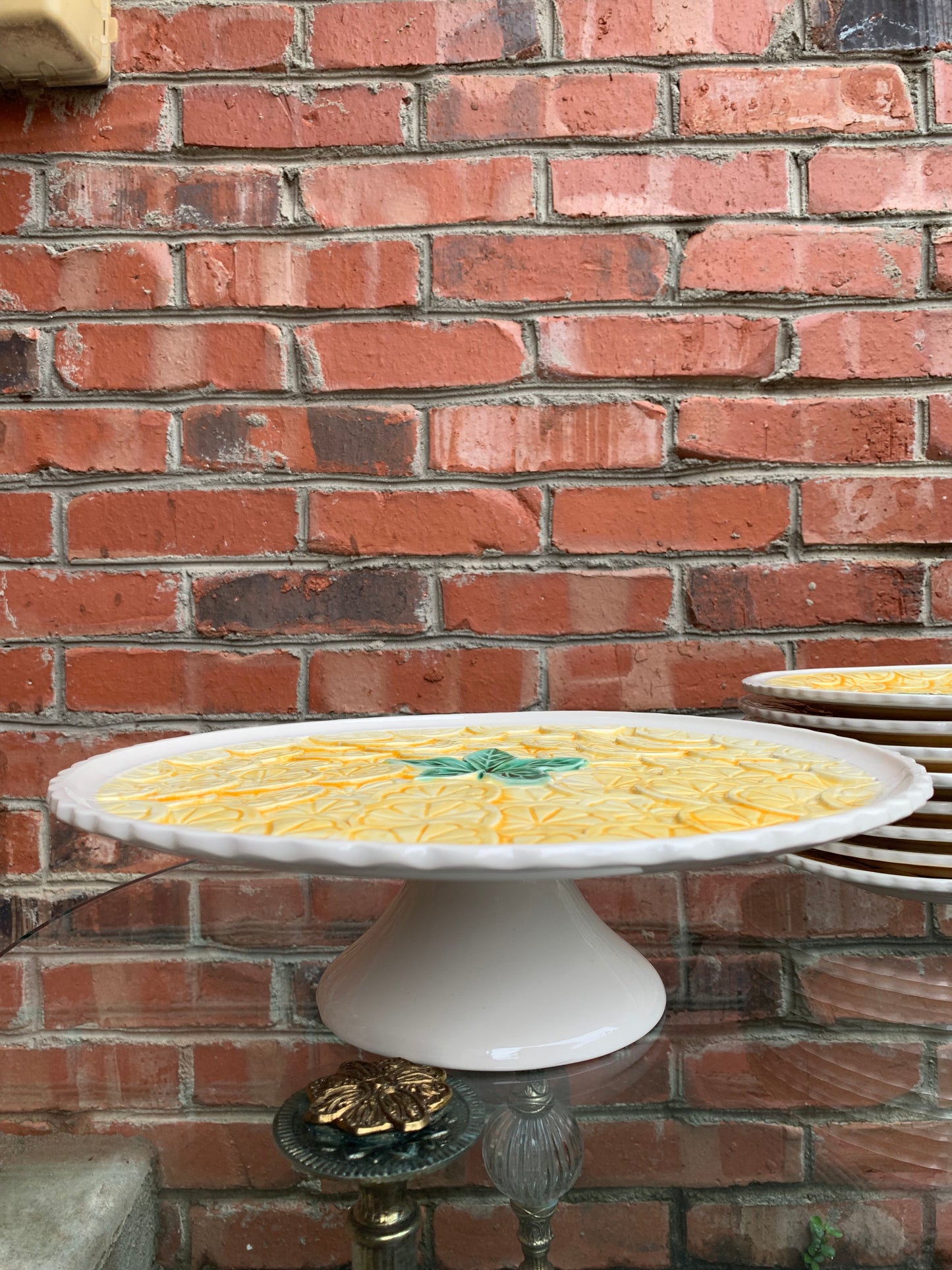 Beautiful Majolica lemon cake stand!