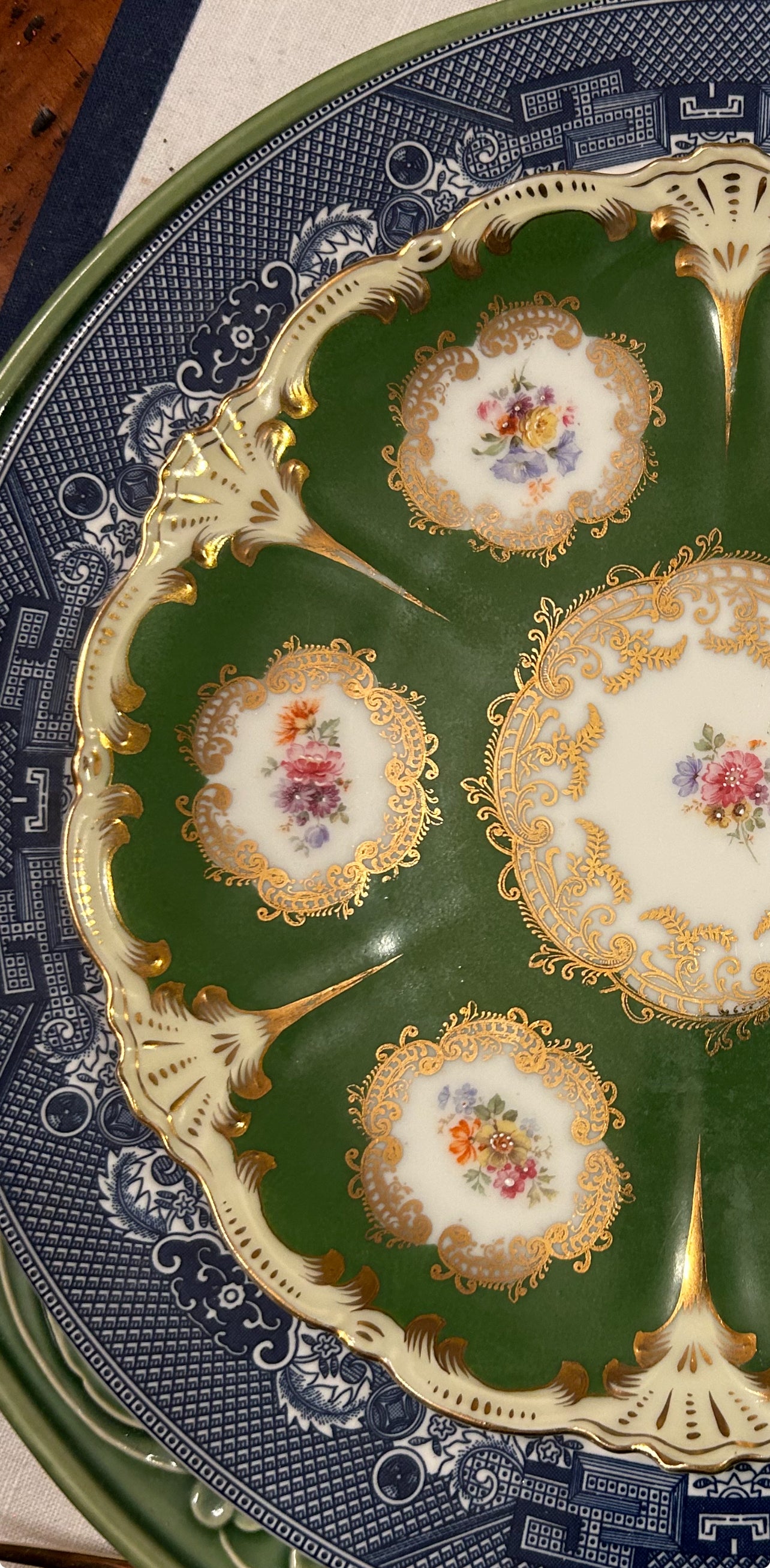 Delightful green floral botanical porcelain plate.