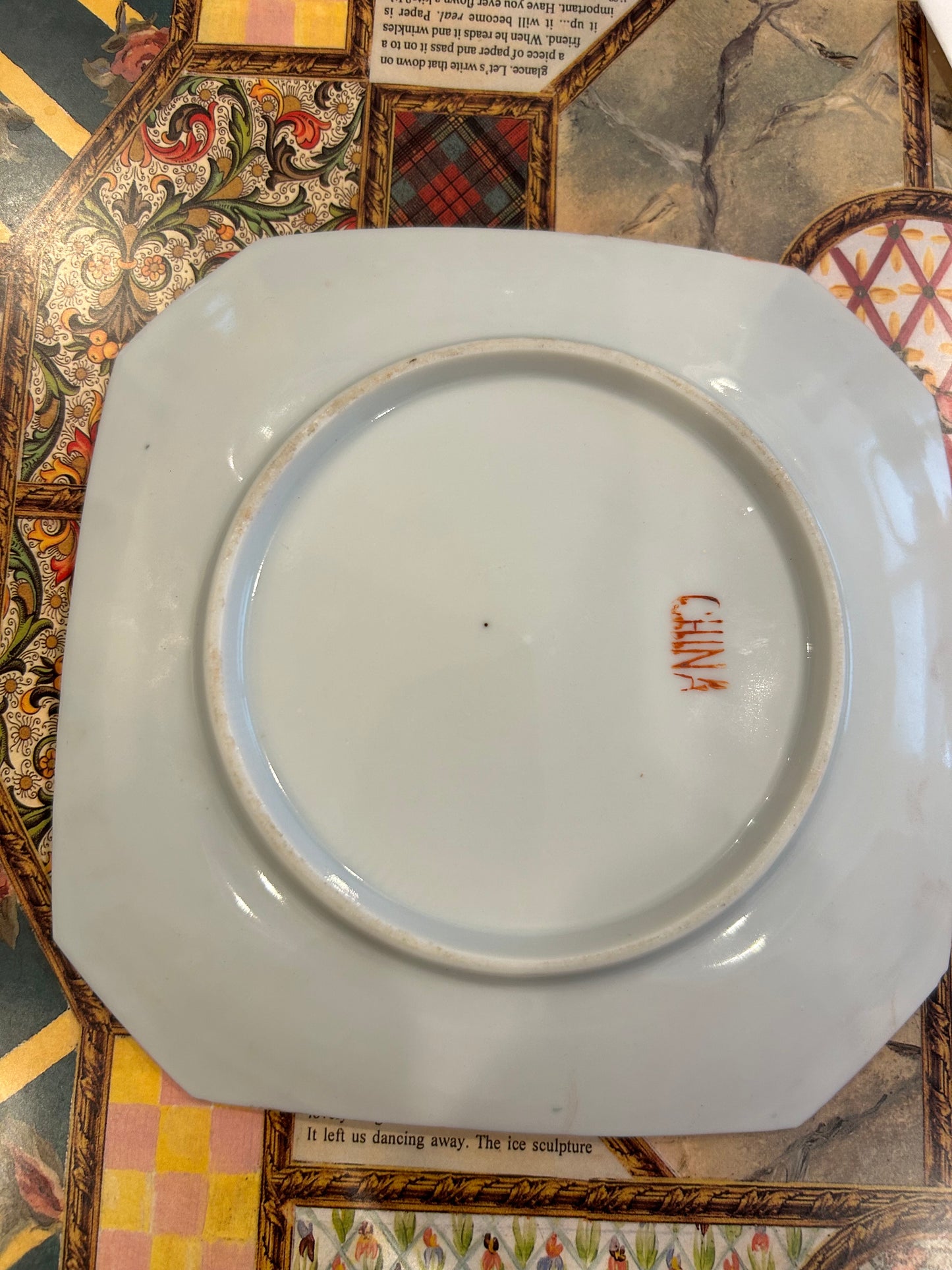 Antique Octagon Shaped Chinese Rooster Plate